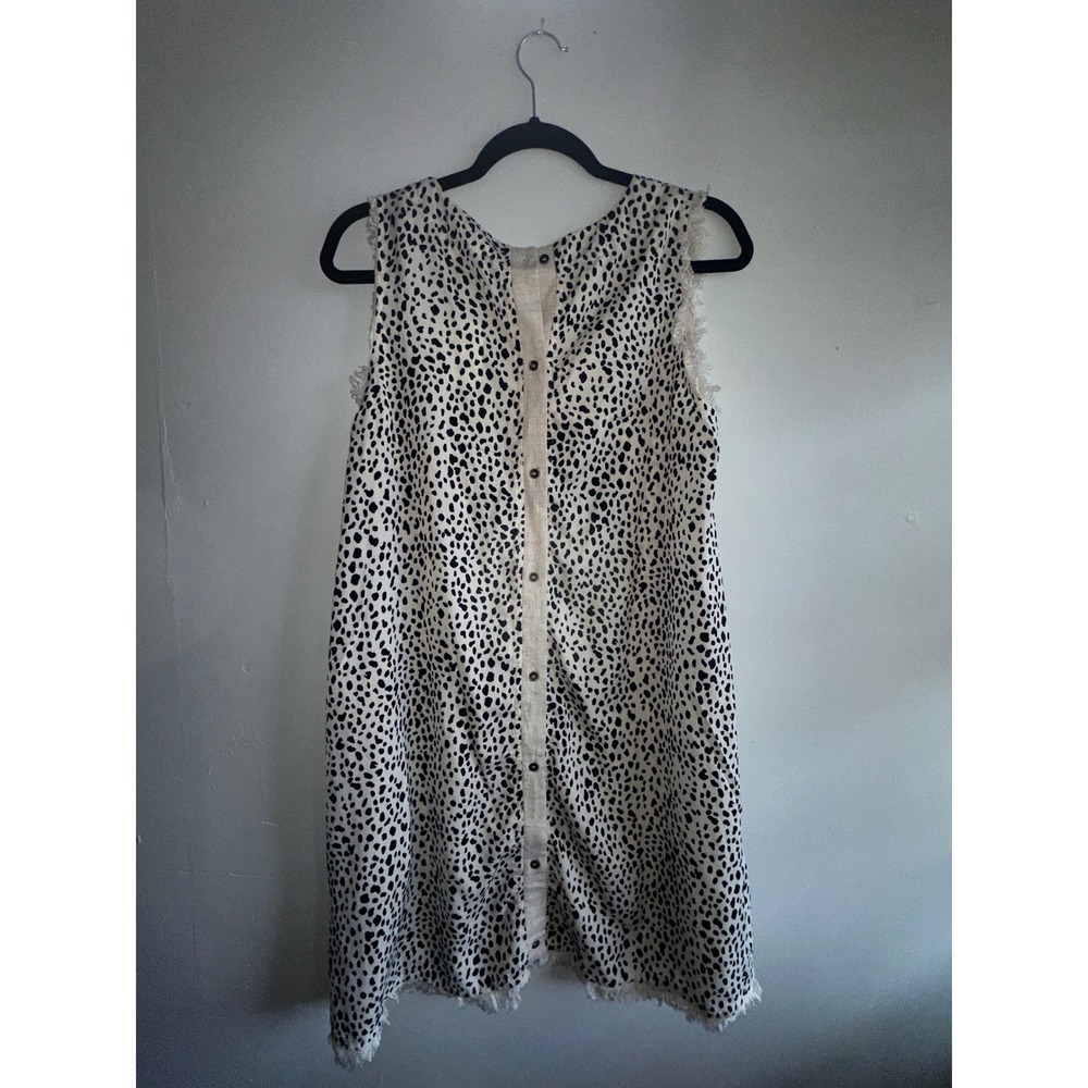 Umgee black/white a polka dot with Fringe Dress  Size Large